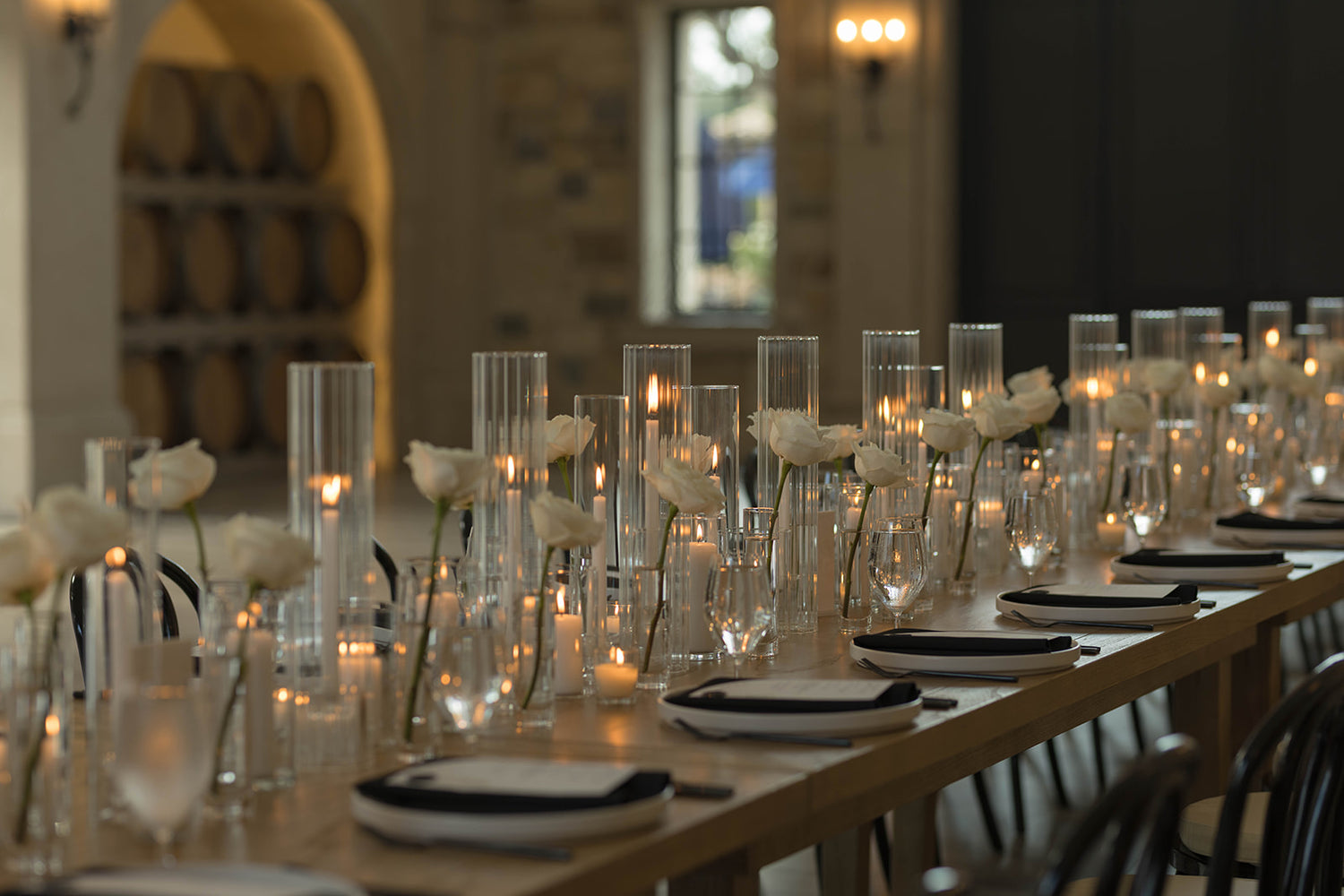Ceremony setting styled with rental pieces and florals